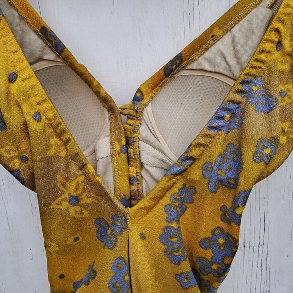Vintage 50s Jantzen One Piece Swim Suit S M 10 Floral Maillot Mod Pin Up Gold - Picture 7 of 10